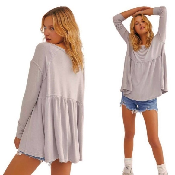 Free People Forever Your Girl Oversized Slouchy Babydoll Tee in Oyster Size XS - Picture 1 of 7